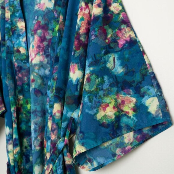 ✨ Smash + Tess Kimono Robe Crepe Kimonette Duster Blue Print Floral - Picture 8 of 15